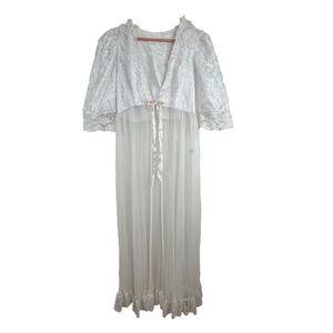 VTG 70s Tosca California Lace Robe M White Lingerie Babydoll Bridal Cottage Boho